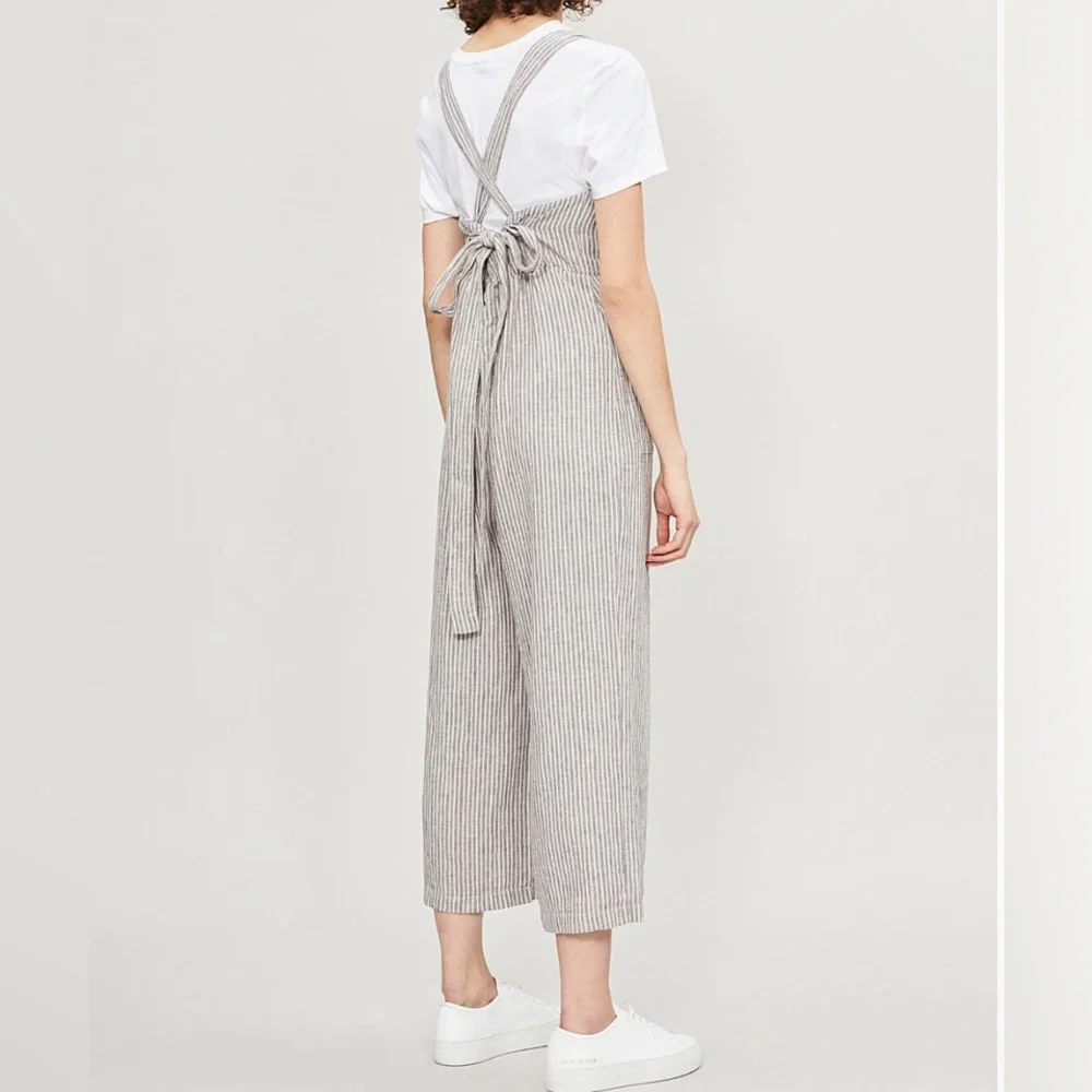 FREE PEOPLE ‘Off The Shore’ Linen Blend Striped Wide Leg Jumpsuit Women’s Size 2 - Picture 4 of 12
